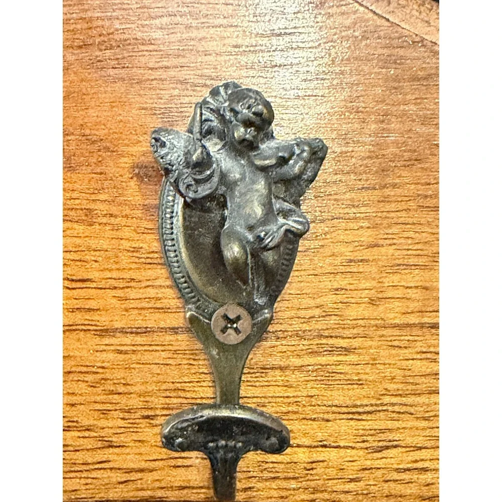 Vintage Brass Cherub Coat Rack 3 Hook Musical Angel Hanger Hollywood Regency 12